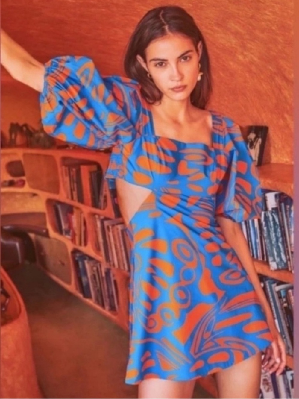 Alexis Bodhi Puff Sleeve Mini Dress Orange Blue